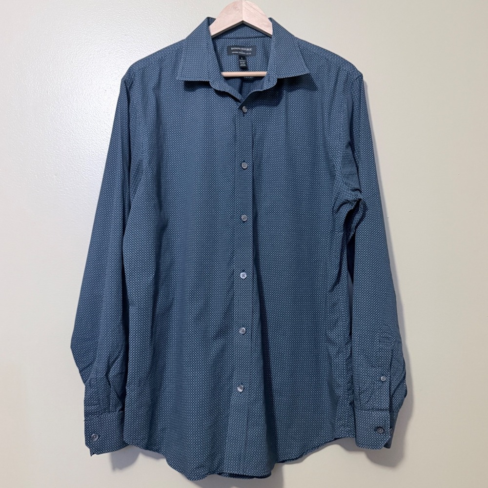 Banana Republic Mens L Blue Cotton Office Preppy Slim Academia Button Down Shirt